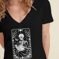 Book Lover The Reader Tarot Card Skeleton Reading Women's Jersey Short Sleeve Deep V-Neck Tshirt