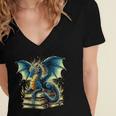 Book Lover Reading Fantasy Dragon Women's Jersey Short Sleeve Deep V-Neck Tshirt