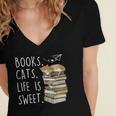 Book Lovers Books Cats Life Is Sweet Cat Lovers Women's Jersey Short Sleeve Deep V-Neck Tshirt