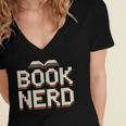 Book Nerd Retro Pixel Reading Librarian Aesthetic Women's Jersey Short Sleeve Deep V-Neck Tshirt