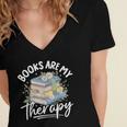 Book Are My Therapy Aesthetic Bookish Reading Women's Jersey Short Sleeve Deep V-Neck Tshirt