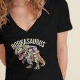 Book Reading Dinosaur T-Rex Dino Bookworm Women's Jersey Short Sleeve Deep V-Neck Tshirt
