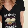 Book Reading Reading Can Seriously Damage Your Ignorance Women's Jersey Short Sleeve Deep V-Neck Tshirt