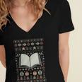 Book Reading Ugly Christmas Women's Jersey Short Sleeve Deep V-Neck Tshirt