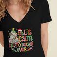 Book Tree All Is Calm Said No Teacher Ever Christmas Women's Jersey Short Sleeve Deep V-Neck Tshirt