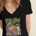 Graphic Book Worm Monster Horror Reading Book Lover Women's Jersey Short Sleeve Deep V-Neck Tshirt