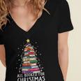 All Booked For Christmas Book Christmas Tree Lights Women's Jersey Short Sleeve Deep V-Neck Tshirt