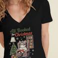 All Booked For Christmas Cute Bookish Cat Lover Women's Jersey Short Sleeve Deep V-Neck Tshirt