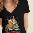 All Booked For Christmas Gingerbread Christmas Tree Book Kid Women's Jersey Short Sleeve Deep V-Neck Tshirt