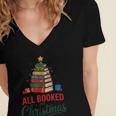All Booked For Christmas Librarian Reader Xmas Pajama Women's Jersey Short Sleeve Deep V-Neck Tshirt
