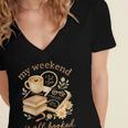 My Weekend Is All Booked Cozy Book Lover Reading Women's Jersey Short Sleeve Deep V-Neck Tshirt
