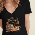 All Booked For Fall Books Coffee Fall Leaves Pumpkins Autumn Women's Jersey Short Sleeve Deep V-Neck Tshirt