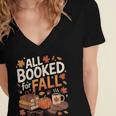 All Booked For Fall Pumpkin Books Thanksgiving Autumn Leaves Women's Jersey Short Sleeve Deep V-Neck Tshirt All Booked For Fall Pumpkin Books Thanksgiving Autumn Leaves Women's Jersey Short Sleeve Deep V-Neck Tshirt