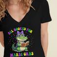 All Booked For Mardi Gras Crocodile Reading Book Teacher Women's Jersey Short Sleeve Deep V-Neck Tshirt