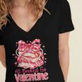 All Booked For Valentine Cute Pink Book Lover Aesthetic Women's Jersey Short Sleeve Deep V-Neck Tshirt