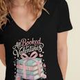 All Booked For Valentines Stacked Books Women's Jersey Short Sleeve Deep V-Neck Tshirt