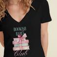 Bookish Babes Club Cute Pink Book Stack With Bow Women's Jersey Short Sleeve Deep V-Neck Tshirt Bookish Babes Club Cute Pink Book Stack With Bow Women's Jersey Short Sleeve Deep V-Neck Tshirt