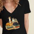 Bookish Cat Lover Cute Reading Squad Books & Kittens Love Women's Jersey Short Sleeve Deep V-Neck Tshirt