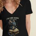 Bookish Quote I Am a Book Dragon Not a Worm Reading Book Women's Jersey Short Sleeve Deep V-Neck Tshirt