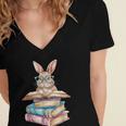 Books Bookworm Reader Book Cute Reading Bunny With Glasses Women's Jersey Short Sleeve Deep V-Neck Tshirt