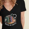 Books And Coffee Book Lover Bookish Green Book Theme Reading Women's Jersey Short Sleeve Deep V-Neck Tshirt