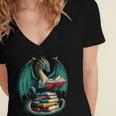 Books Dragon Reading Book Lover Women's Jersey Short Sleeve Deep V-Neck Tshirt
