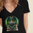 Books Dragon Reading Book Women's Jersey Short Sleeve Deep V-Neck Tshirt