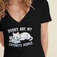 Books Are My Favorite People Cat With Coffee Mug Book Lovers Women's Jersey Short Sleeve Deep V-Neck Tshirt Books Are My Favorite People Cat With Coffee Mug Book Lovers Women's Jersey Short Sleeve Deep V-Neck Tshirt