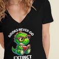Books Never Go Extinct Reading Dinosaur Bookish Nerdy Women's Jersey Short Sleeve Deep V-Neck Tshirt