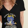 Books Are My Greatest Treasure Kawaii Dragon Reading Books Women's Jersey Short Sleeve Deep V-Neck Tshirt