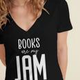 Books Are My Jam Graphic For Introverts Women's Jersey Short Sleeve Deep V-Neck Tshirt Books Are My Jam Graphic For Introverts Women's Jersey Short Sleeve Deep V-Neck Tshirt