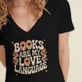 Books Are My Love Language Retro Groovy 70s Book Lover Women's Jersey Short Sleeve Deep V-Neck Tshirt