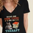 BOOKS AND MAINE COONS ARE MY THERAPY Main Coon Women's Jersey Short Sleeve Deep V-Neck Tshirt BOOKS AND MAINE COONS ARE MY THERAPY Main Coon Women's Jersey Short Sleeve Deep V-Neck Tshirt
