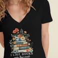 I Like Books More Than People Reading Reader Bookworm Saying Women's Jersey Short Sleeve Deep V-Neck Tshirt