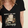 Books Are My Therapy Cozy Reading Chair Artwork Women's Jersey Short Sleeve Deep V-Neck Tshirt