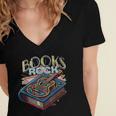 Books Rock Rock'n Roll Science Of Reading Teachers Guitar Women's Jersey Short Sleeve Deep V-Neck Tshirt