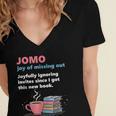 Books Saying JOMO Joy Of Missing Out For Bookworms Women's Jersey Short Sleeve Deep V-Neck Tshirt