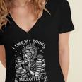 I Like My Books Spicy And My Coffee ICY Skeleton Meme Women's Jersey Short Sleeve Deep V-Neck Tshirt
