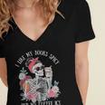 I Like My Books Spicy And My Coffee ICY Skeleton Women Women's Jersey Short Sleeve Deep V-Neck Tshirt