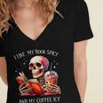 I Like My Books Spicy And My Coffee Icy Skeleton Women's Jersey Short Sleeve Deep V-Neck Tshirt I Like My Books Spicy And My Coffee Icy Skeleton Women's Jersey Short Sleeve Deep V-Neck Tshirt