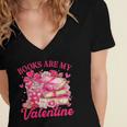 Books Are My Valentine Book Lover Heart Matching Party Women's Jersey Short Sleeve Deep V-Neck Tshirt