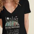 Booktrovert Definition Floral Books Reading Teacher Library Women's Jersey Short Sleeve Deep V-Neck Tshirt