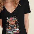 Bookworm Cute Baby Highland Cow Reading Book Women's Jersey Short Sleeve Deep V-Neck Tshirt Bookworm Cute Baby Highland Cow Reading Book Women's Jersey Short Sleeve Deep V-Neck Tshirt