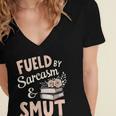Bookworm Fueled By Sarcasm And Smut Book Reading Women's Jersey Short Sleeve Deep V-Neck Tshirt Bookworm Fueled By Sarcasm And Smut Book Reading Women's Jersey Short Sleeve Deep V-Neck Tshirt