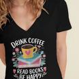 Bookworm Tees Drink Coffee Read Books Be Happy Women's Jersey Short Sleeve Deep V-Neck Tshirt