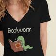 Bookworm Worm Reading Book Lover Read Books Librarian Women's Jersey Short Sleeve Deep V-Neck Tshirt