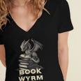 Bookwyrm Dragon Fantasy Bookish Fairytale Book Lover Women's Jersey Short Sleeve Deep V-Neck Tshirt