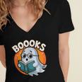 BOOOKS Cute Ghost Reading Books Halloween Women's Jersey Short Sleeve Deep V-Neck Tshirt BOOOKS Cute Ghost Reading Books Halloween Women's Jersey Short Sleeve Deep V-Neck Tshirt