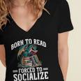 Born To Read Forced To Socialize Dragon Books Reading Women's Jersey Short Sleeve Deep V-Neck Tshirt
