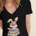 Bunny Rabbit Reading Books Rabbit Books Bunny Reader Women's Jersey Short Sleeve Deep V-Neck Tshirt Bunny Rabbit Reading Books Rabbit Books Bunny Reader Women's Jersey Short Sleeve Deep V-Neck Tshirt